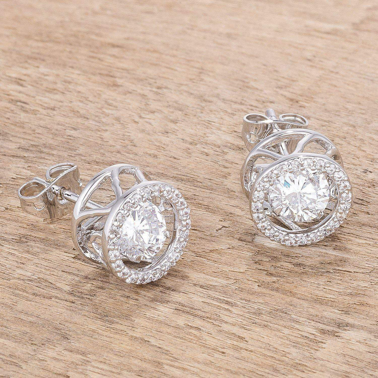 1.9Ct Rhodium Plated Pave Dancing CZ Halo Stud Earrings Earrings JGI   