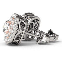 Thumbnail for 14k White and Rose Gold Cushion Shape Halo Diamond Earrings (3/4 cttw) Earrings Angelucci Jewelry   