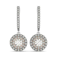 Thumbnail for 14k White And Rose Gold Drop Diamond Earrings with a Halo Design (3/4 cttw) Earrings Angelucci Jewelry   