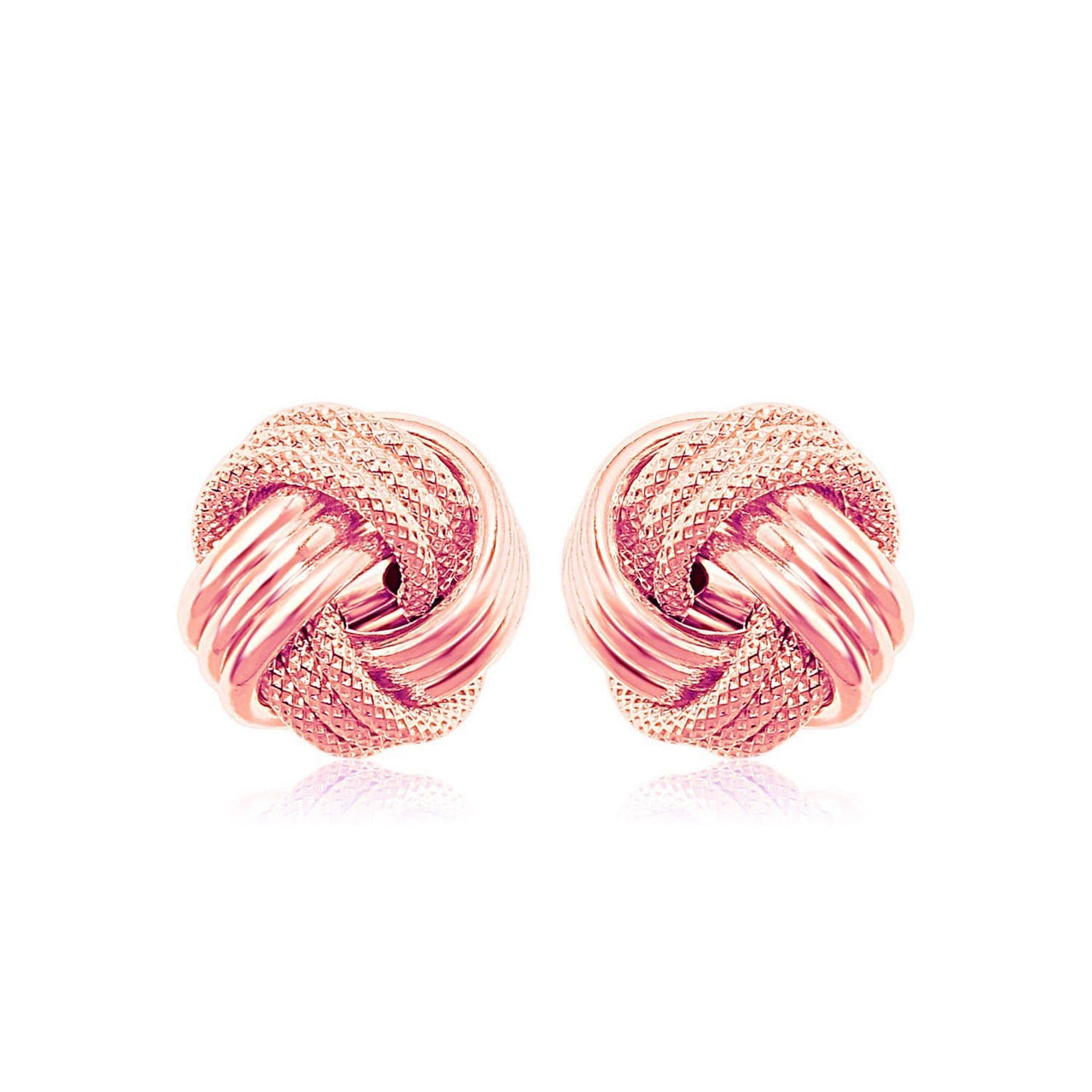 14k Rose Gold Love Knot with Ridge Texture Earrings Earrings Angelucci Jewelry   