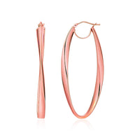 Thumbnail for 14k Rose Gold Twist Motif Oval Shape Hoop Earrings Earrings Angelucci Jewelry   