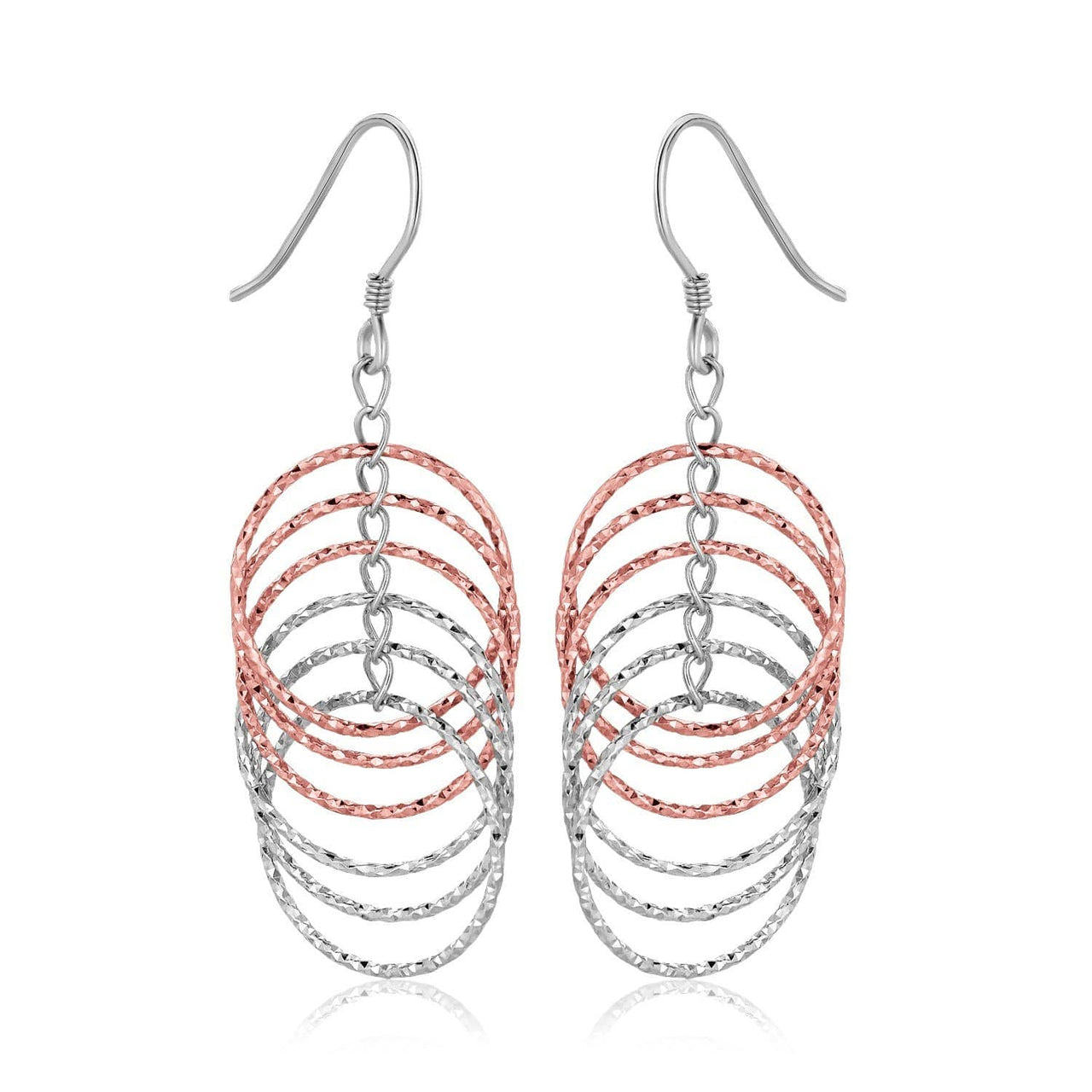 Sterling Silver Rose Tone Textured Layered Hoop Earrings Earrings Angelucci Jewelry   