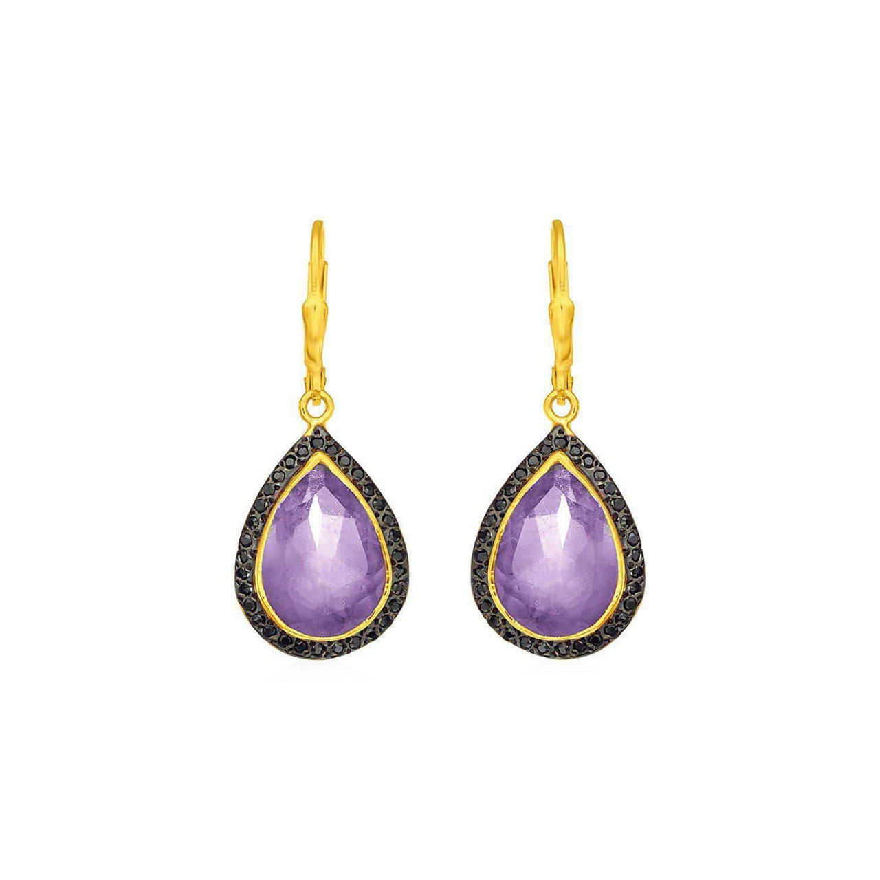 Amethyst and Black Spinel Earrings with Yellow Finish in Sterling Silver Earrings Angelucci Jewelry   