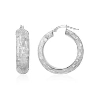 Thumbnail for Checker board Motif Textured Domed Hoop Earrings in Sterling Silver Earrings Angelucci Jewelry   