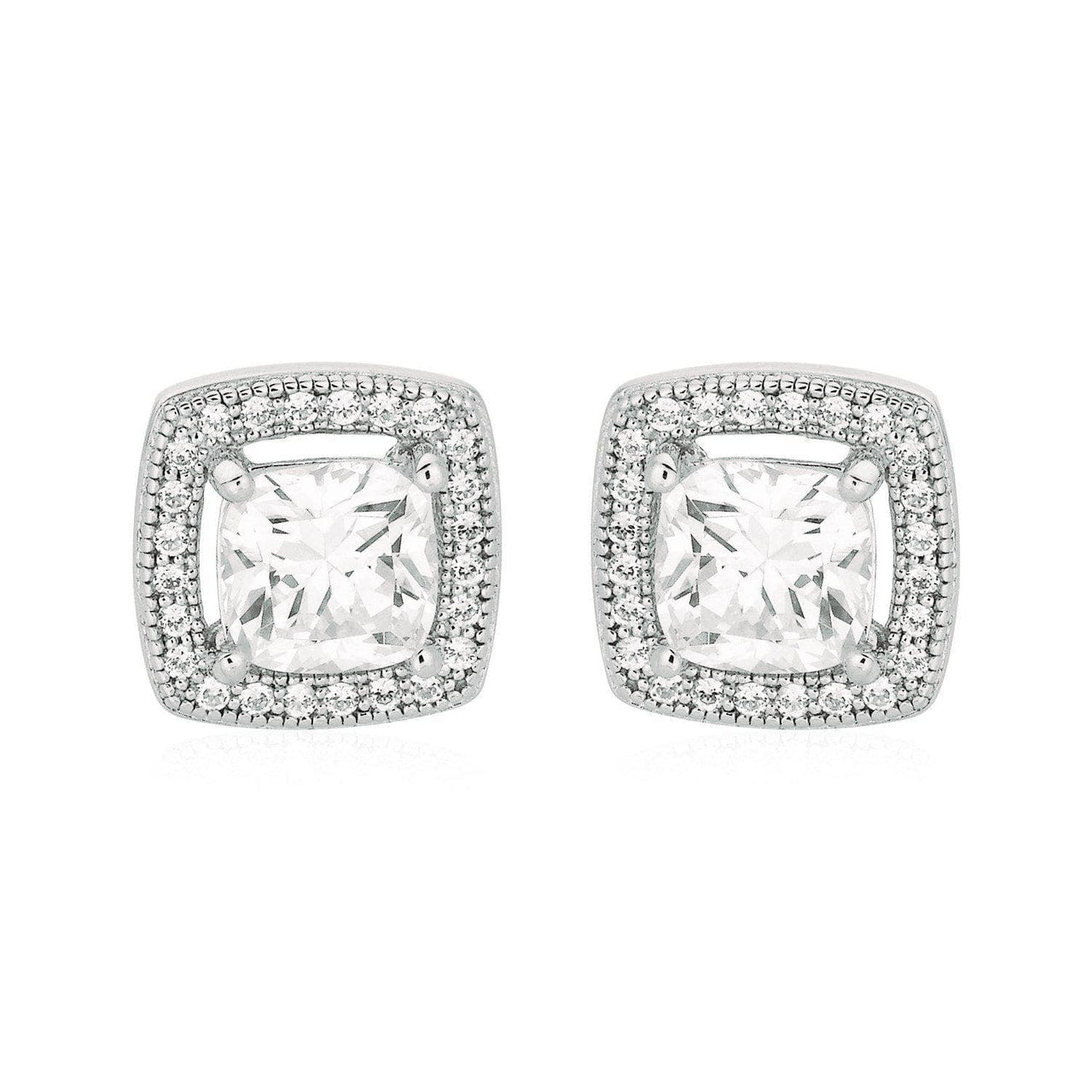 Cushion Earrings with Cubic Zirconia in Sterling Silver Earrings Angelucci Jewelry   