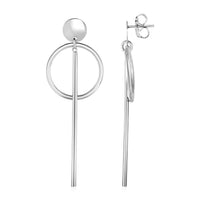 Thumbnail for Earrings with Polished Ring and Vertical Bar Drops in Sterling Silver Earrings Angelucci Jewelry   