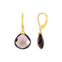Thumbnail for Earrings with Smokey Quartz Teardrops with Yellow Finish in Sterling Silver Earrings Angelucci Jewelry   