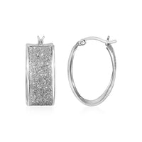 Thumbnail for Glitter Textured Wide Oval Hoop Earrings in Sterling Silver Earrings Angelucci Jewelry   