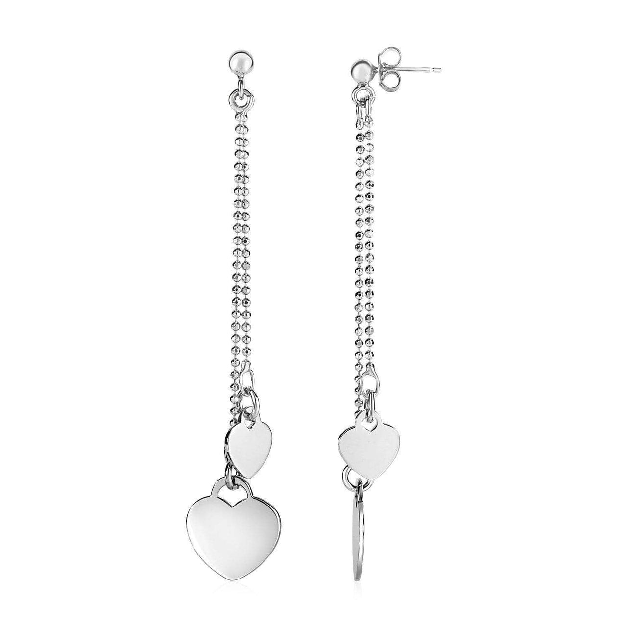 Heart and Ball Chain Drop Earrings in Sterling Silver Earrings Angelucci Jewelry   