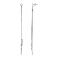 Thumbnail for Long Chain Tassel and Textured Bar Drop Earrings in Sterling Silver Earrings Angelucci Jewelry   