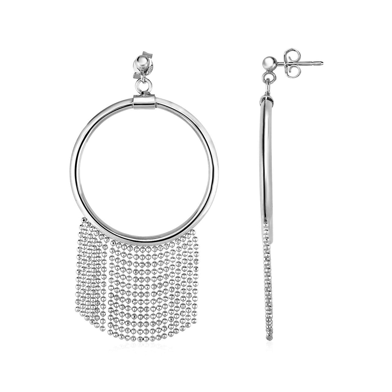 Polished Ring Earrings with Chain Tassels in Sterling Silver Earrings Angelucci Jewelry   