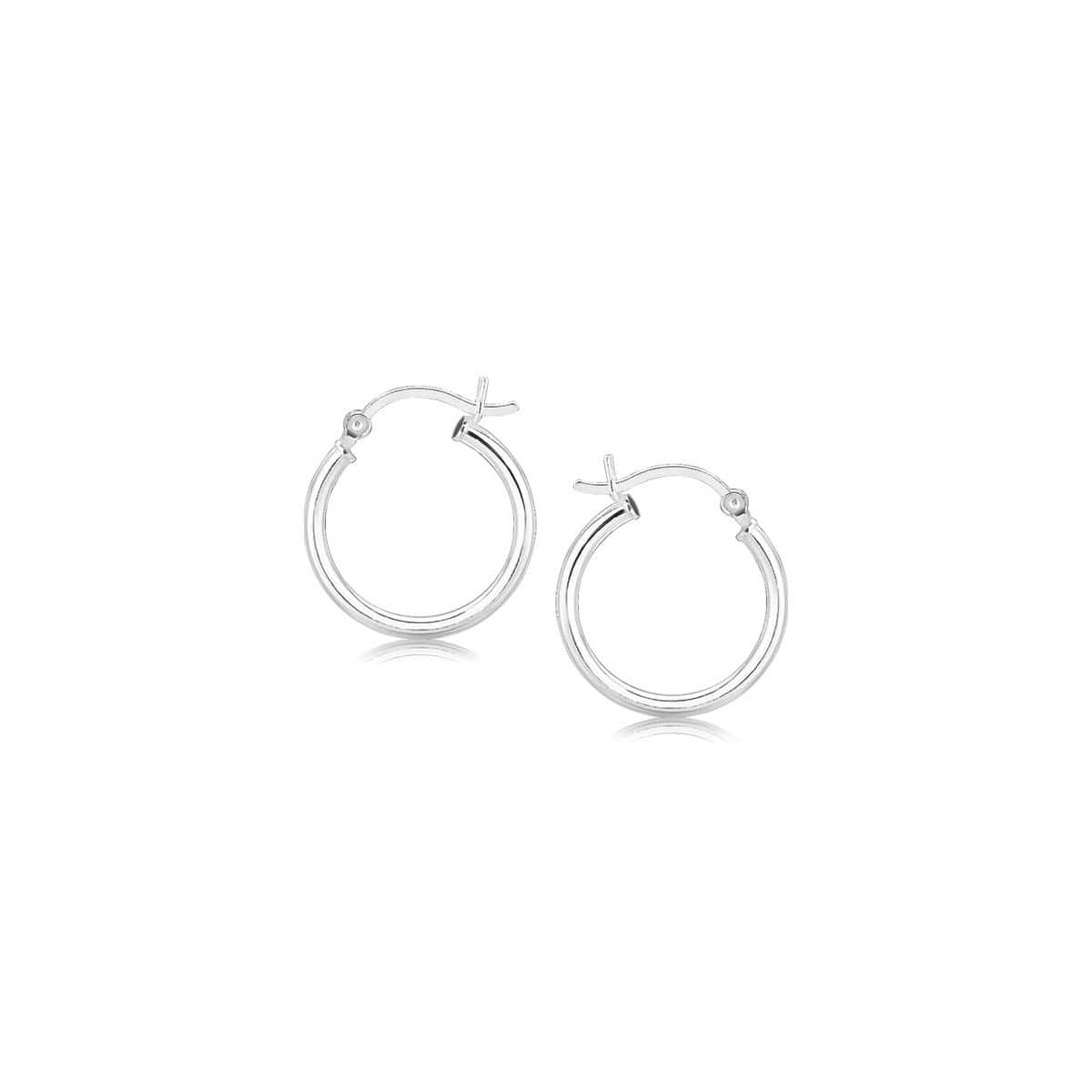 Polished Sterling Silver and Rhodium Plated Hoop Earrings (15mm) Earrings Angelucci Jewelry   