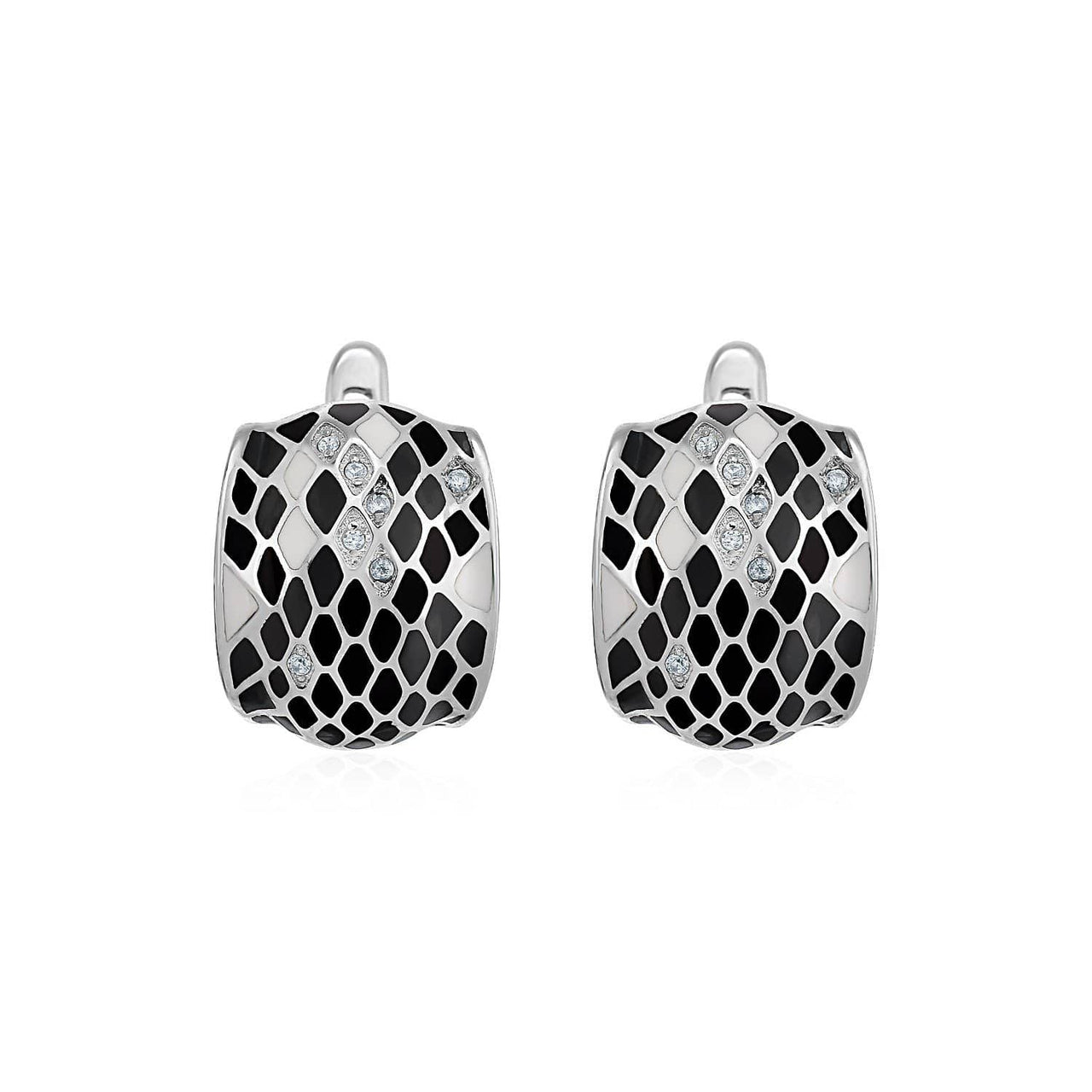 Snake Skin Pattern Earrings with Enamel and Cubic Zirconia in Sterling Silver Earrings Angelucci Jewelry   