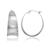 Thumbnail for Sterling Silver Diamond Dust Graduated Concave Oval Hoop Earrings Earrings Angelucci Jewelry   