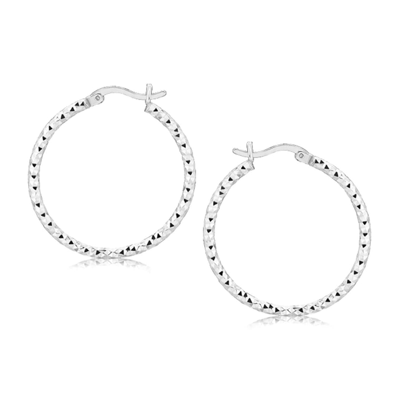 Sterling Silver Faceted Motif Hoop Earrings with Rhodium Plating Earrings Angelucci Jewelry   
