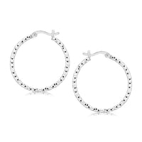 Thumbnail for Sterling Silver Faceted Motif Hoop Earrings with Rhodium Plating Earrings Angelucci Jewelry   
