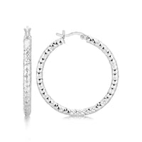 Thumbnail for Sterling Silver Faceted Motif Large Hoop Earrings with Rhodium Plating Earrings Angelucci Jewelry   
