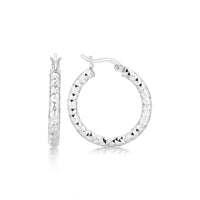 Thumbnail for Sterling Silver Faceted Style Hoop Earrings with Rhodium Finishing Earrings Angelucci Jewelry   