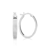 Thumbnail for Sterling Silver Flat Style Oval Hoop Earrings with Rhodium Plating Earrings Angelucci Jewelry   