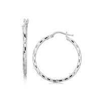 Thumbnail for Sterling Silver Hoop Design Diamond Cut Earrings with Rhodium Plating (26mm) Earrings Angelucci Jewelry   