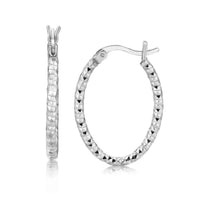 Thumbnail for Sterling Silver Hoop Diamond Cut Texture Earrings with Rhodium Plating Earrings Angelucci Jewelry   