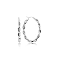 Thumbnail for Sterling Silver Oval Hoop Braided Diamond Cut Earrings Earrings Angelucci Jewelry   
