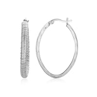 Thumbnail for Sterling Silver Oval Textured Finish Oval Hoop Earrings Earrings Angelucci Jewelry   