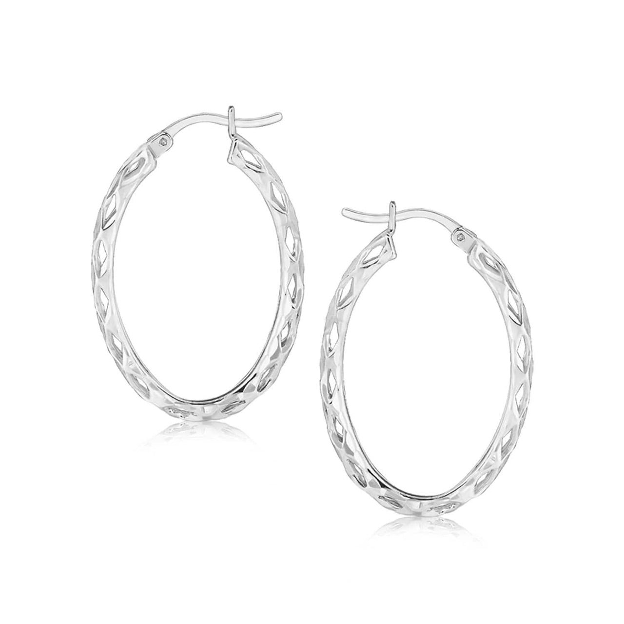 Sterling Silver Oval Woven Hoop Earrings with Rhodium Plating Earrings Angelucci Jewelry   