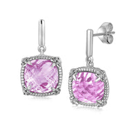 Thumbnail for Sterling Silver Pink Amethyst and White Sapphires Fluer De Lis Drop Earrings Earrings Angelucci Jewelry   