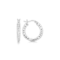 Thumbnail for Sterling Silver Polished Rhodium Plated Faceted Hoop Style Earrings Earrings Angelucci Jewelry   
