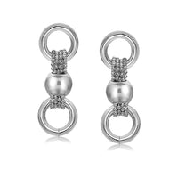 Thumbnail for Sterling Silver Rhodium Plated Bead Chain Earrings with Rings and Barrel Motifs Earrings Angelucci Jewelry   