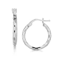Thumbnail for Sterling Silver Rhodium Plated Diamond Cut Small Hoop Earrings (15mm) Earrings Angelucci Jewelry   
