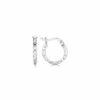 Thumbnail for Sterling Silver Rhodium Plated Faceted Design Small Hoop Earrings Earrings Angelucci Jewelry   