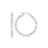 Thumbnail for Sterling Silver Rhodium Plated Faceted Style Medium Hoop Earrings Earrings Angelucci Jewelry   