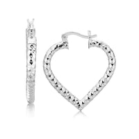 Thumbnail for Sterling Silver Rhodium Plated Heart Style Hoop Diamond Cut Earrings Earrings Angelucci Jewelry   