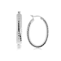 Thumbnail for Sterling Silver Rhodium Plated Hoop Diamond Cut Earrings with Square Texture Earrings Angelucci Jewelry   