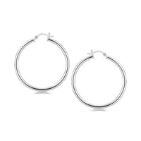 Thumbnail for Sterling Silver Rhodium Plated Large Polished Classic Hoop Earrings (40mm) Earrings Angelucci Jewelry   