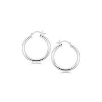 Thumbnail for Sterling Silver Rhodium Plated Polished Look Hoop Earrings (25mm) Earrings Angelucci Jewelry   