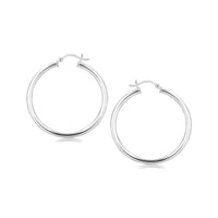 Thumbnail for Sterling Silver Rhodium Plated Polished Motif Hoop Earrings (35mm) Earrings Angelucci Jewelry   