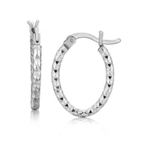 Thumbnail for Sterling Silver Rhodium Plated Small Oval Hoop Diamond Cut Textured Earrings Earrings Angelucci Jewelry   