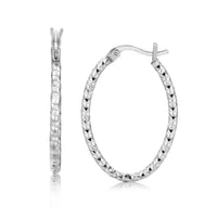 Thumbnail for Sterling Silver Rhodium Plated Textured Diamond Cut Oval Hoop Earrings Earrings Angelucci Jewelry   