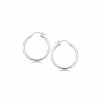 Thumbnail for Sterling Silver Rhodium Plated Thin and Polished Hoop Motif Earrings (25mm) Earrings Angelucci Jewelry   
