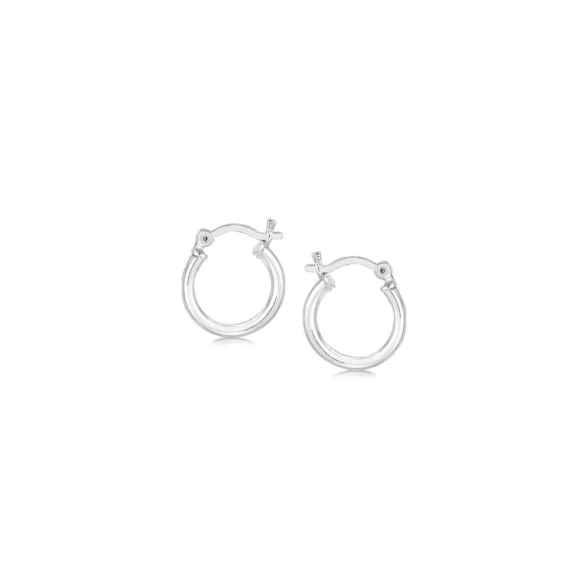 Sterling Silver Rhodium Plated Thin and Small Polished Hoop Earrings (10mm) Earrings Angelucci Jewelry   