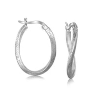 Thumbnail for Sterling Silver Rhodium Plated Twist Oval Hoop Earrings with Texture Earrings Angelucci Jewelry   