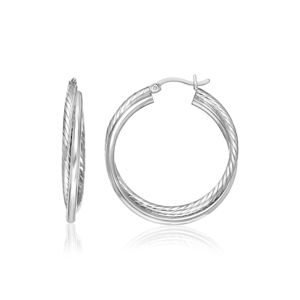 Sterling Silver Ridged Hoop Earrings with Textured Design Earrings Angelucci Jewelry   