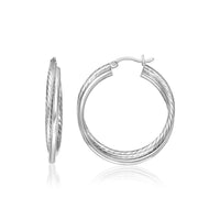 Thumbnail for Sterling Silver Ridged Hoop Earrings with Textured Design Earrings Angelucci Jewelry   