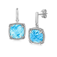 Thumbnail for Sterling Silver Sky Blue Topaz and White Sapphires Fleur De Lis Drop Earrings Earrings Angelucci Jewelry   