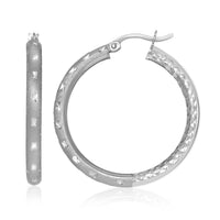 Thumbnail for Sterling Silver Star Textured Tube Style Round Hoop Earrings Earrings Angelucci Jewelry   