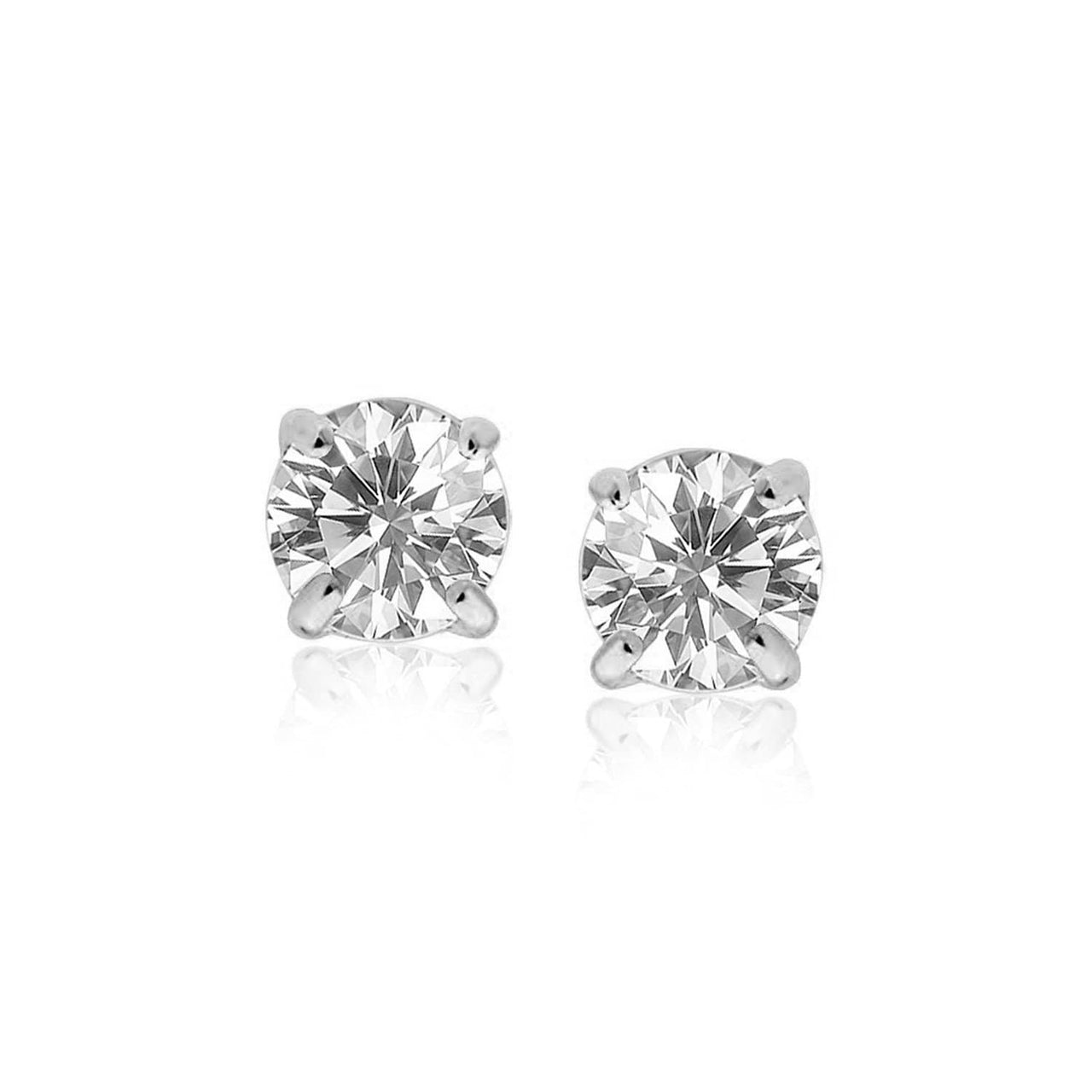 Sterling Silver Stud Earrings with White Hue Faceted Cubic Zirconia Earrings Angelucci Jewelry   