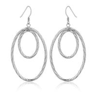 Thumbnail for Sterling Silver Textured Dual Open Oval Drop Style Earrings Earrings Angelucci Jewelry   